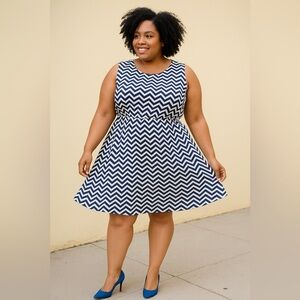 Tacera Blue and White Fit and Flare Mini Dress